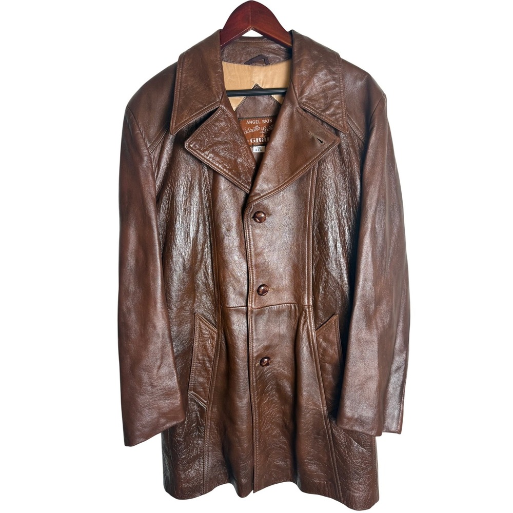 Grais Angel Skin Cabretta Leather Jacket‎ Mens Size 40 Reg Brown Mid Length Coat